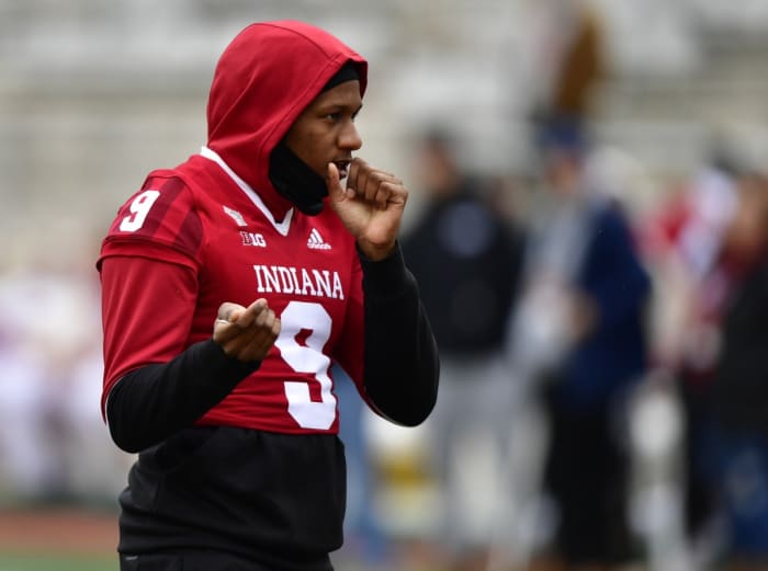 Michael Penix Jr. was recruited to Indiana by Nick Sheridan, and spent four oft-injured years with the Hoosiers. He transferred to Washington for his final college season. (USA TODAY Sports)